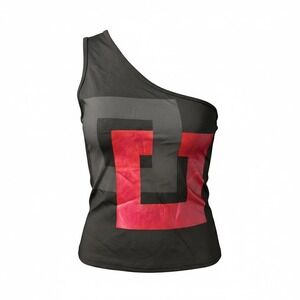 Vintage‎ Y2K Daily Wear Black One Shoulder Graphic Tank Top Medium